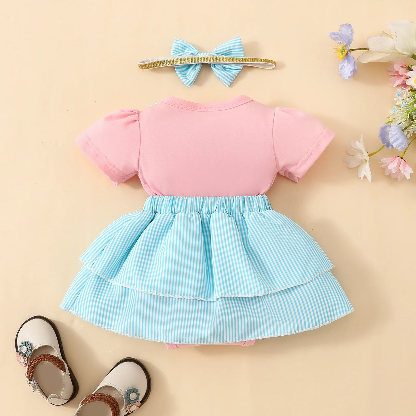 Charming Baby Girl Bear Outfit: Skirt Set and Bow Headband