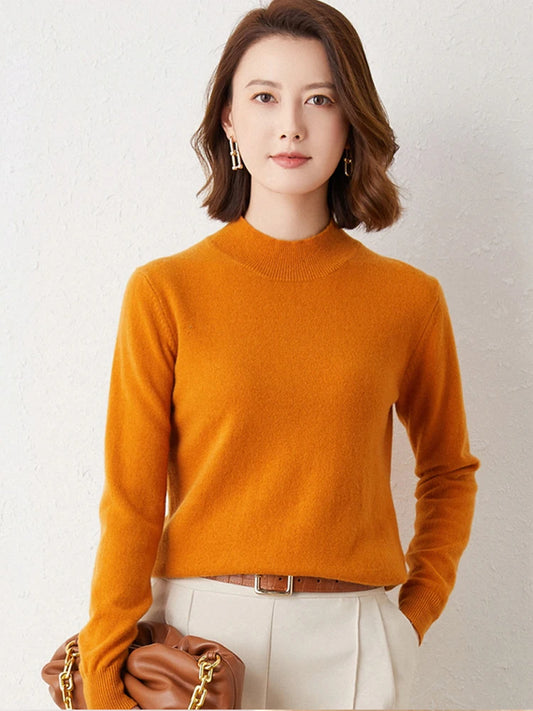 Stylish Half High Collar Cashmere Sweater: Loose Casual Comfort Fashion