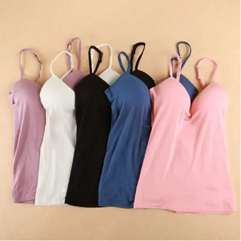 Padded Bra Tank Top for Women: Spaghetti Strap Solid Camisole