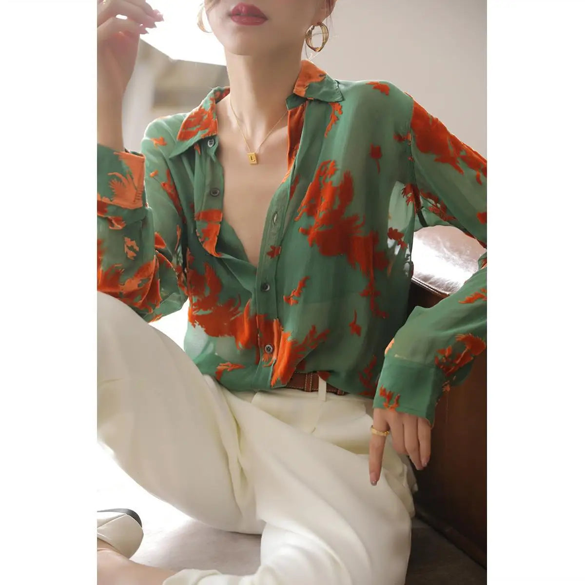 Elevate Style: Vintage Chiffon Turn-Down Button Shirts for Fashion