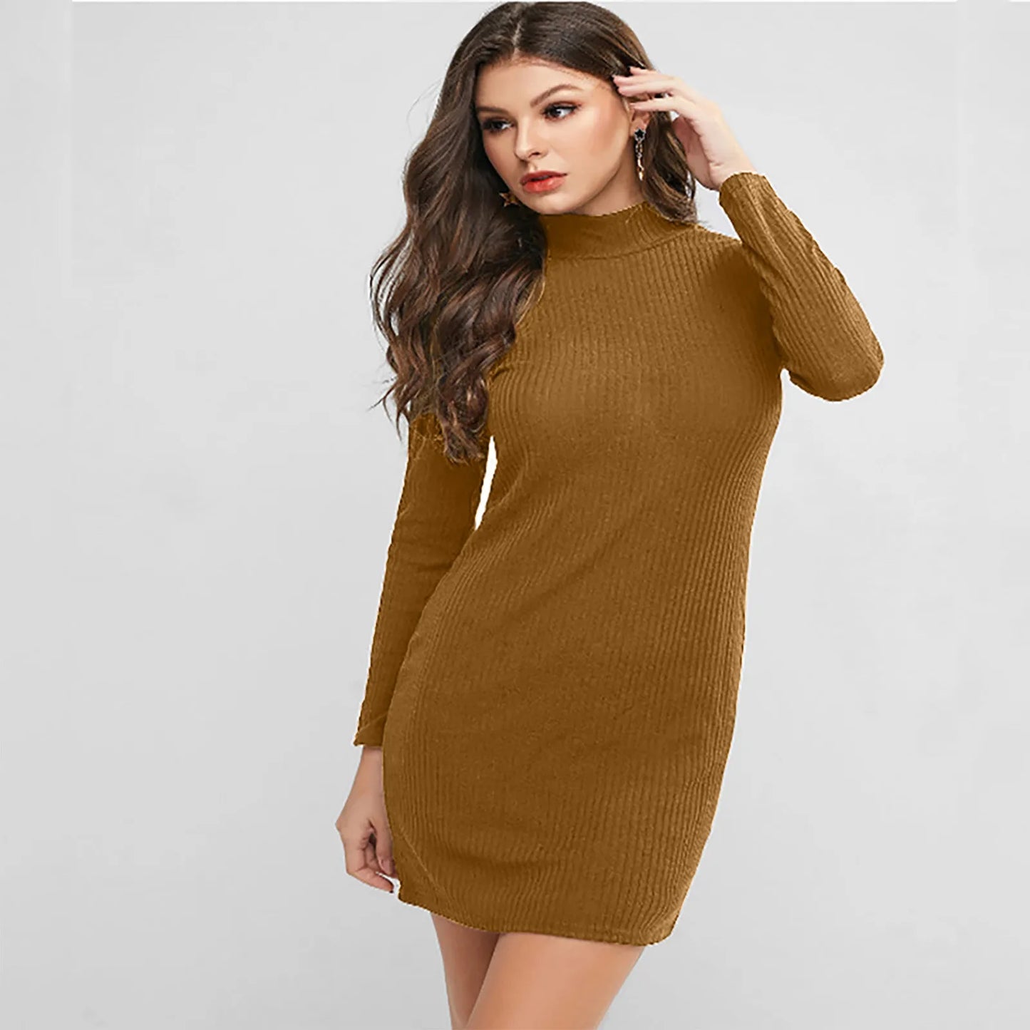 Stay Warm and Stylish: Women’s Solid Long Sleeve Sweater Dress