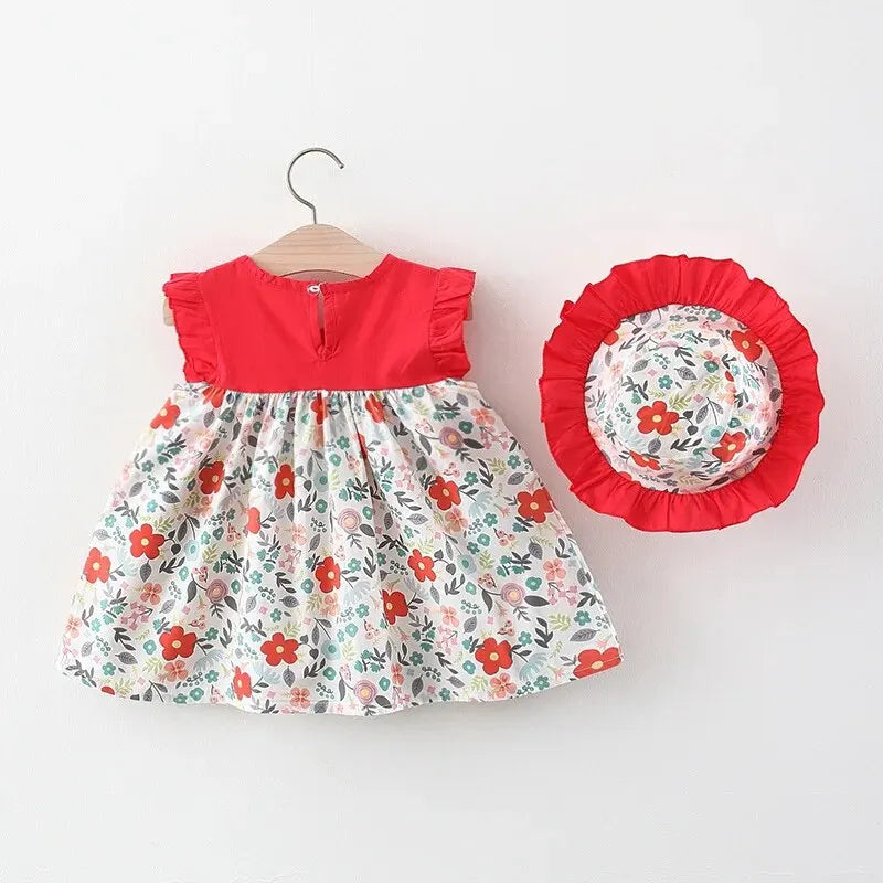 Charming Floral Dress for Toddler Girl with Cute Hat – Ideal for Any Occasion