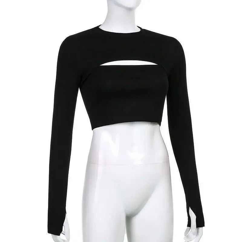 Chic Slim Fit Long Sleeve Crop - Sexy O-Neck Style