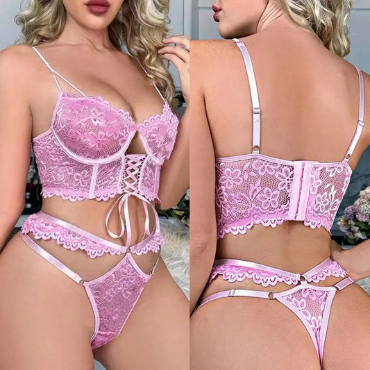 Elegant Lace Splicing Sexy Bra and Panties Set for Women