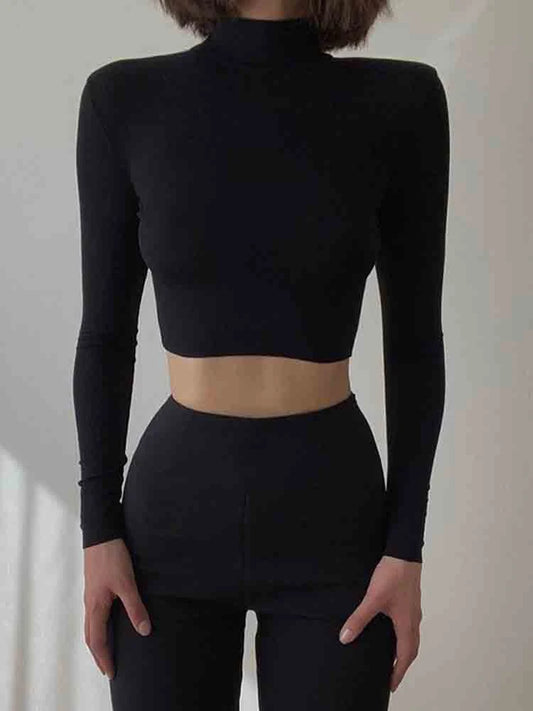 Trendy Long Sleeve Turtleneck Crop Top – Casual Everyday Wear