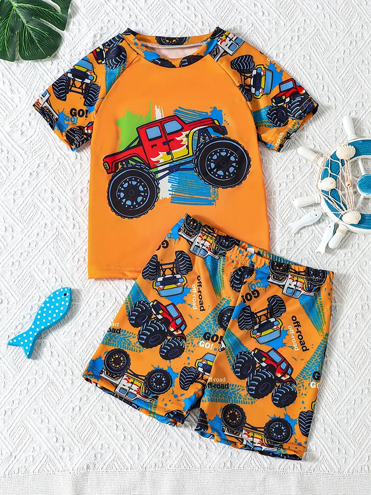 Stylish Toddler Boy  Short Sleeve T-Shirt with Cool Cartoon Car Print!