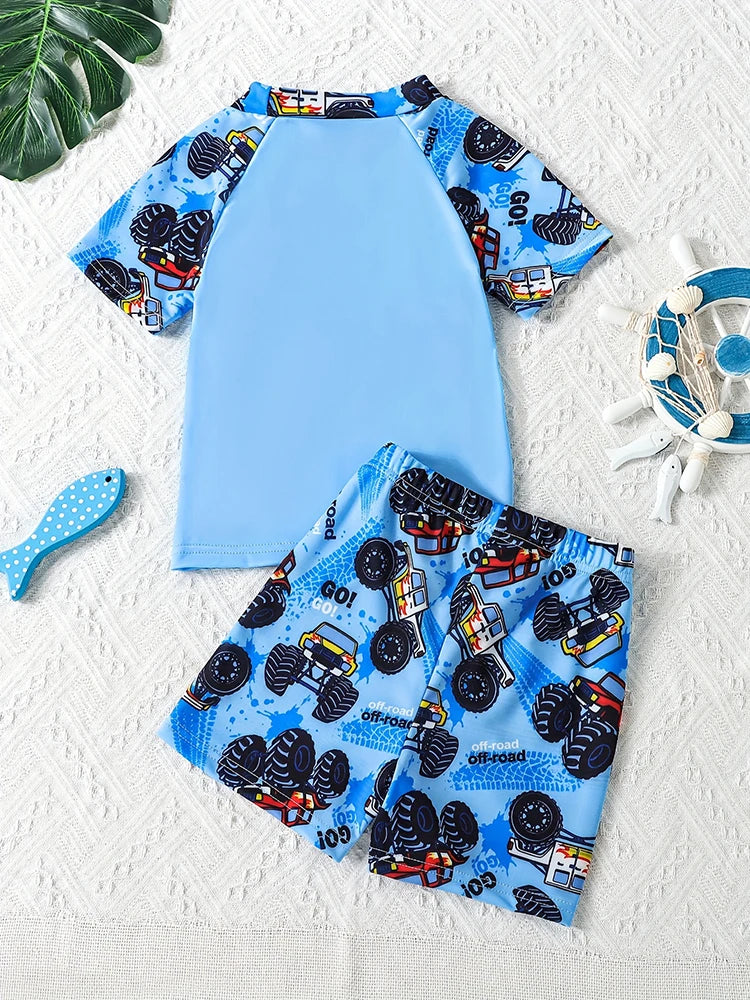 Stylish Toddler Boy  Short Sleeve T-Shirt with Cool Cartoon Car Print!