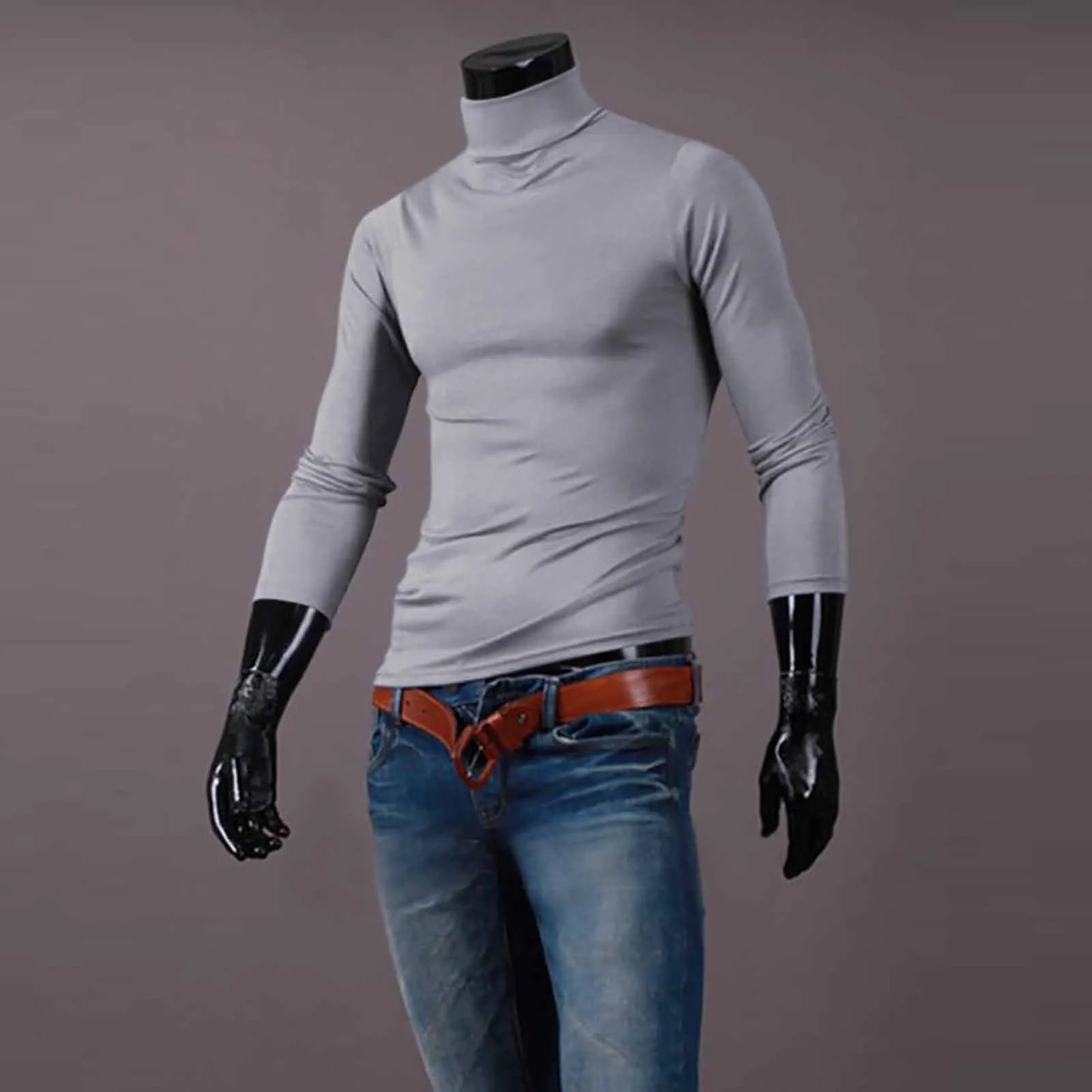 Fashionable Men's Pullover Sweater with Slim Fit and Half High Collar