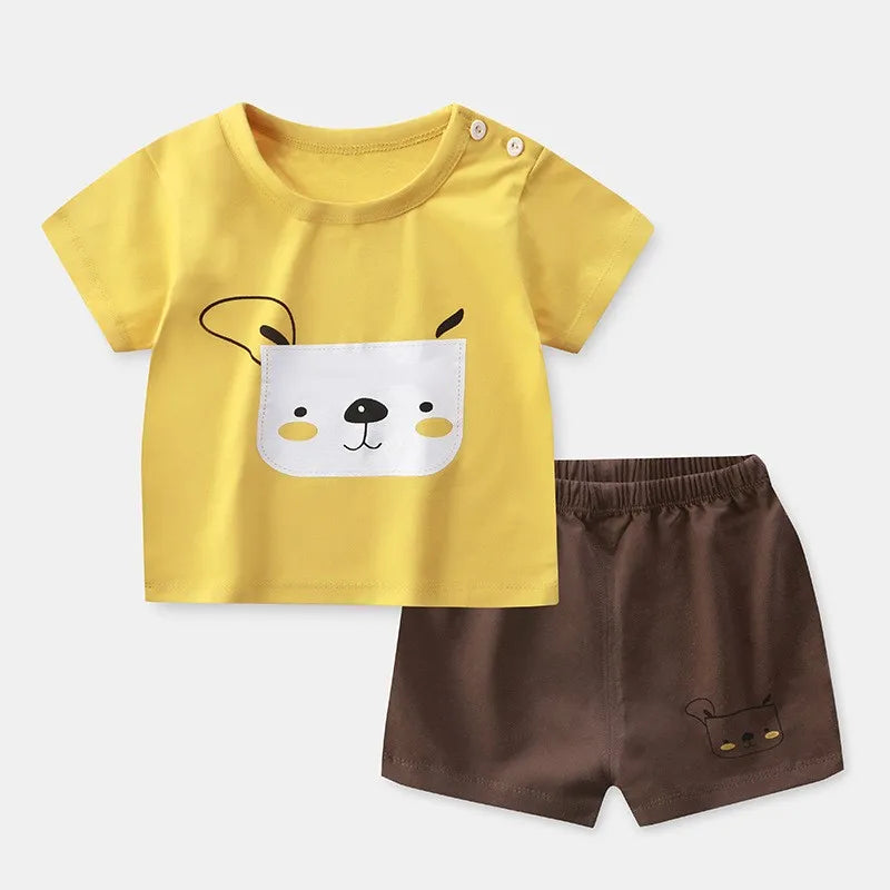 Adorable Baby Boy Cotton Set: Short Sleeve Tee and Shorts!