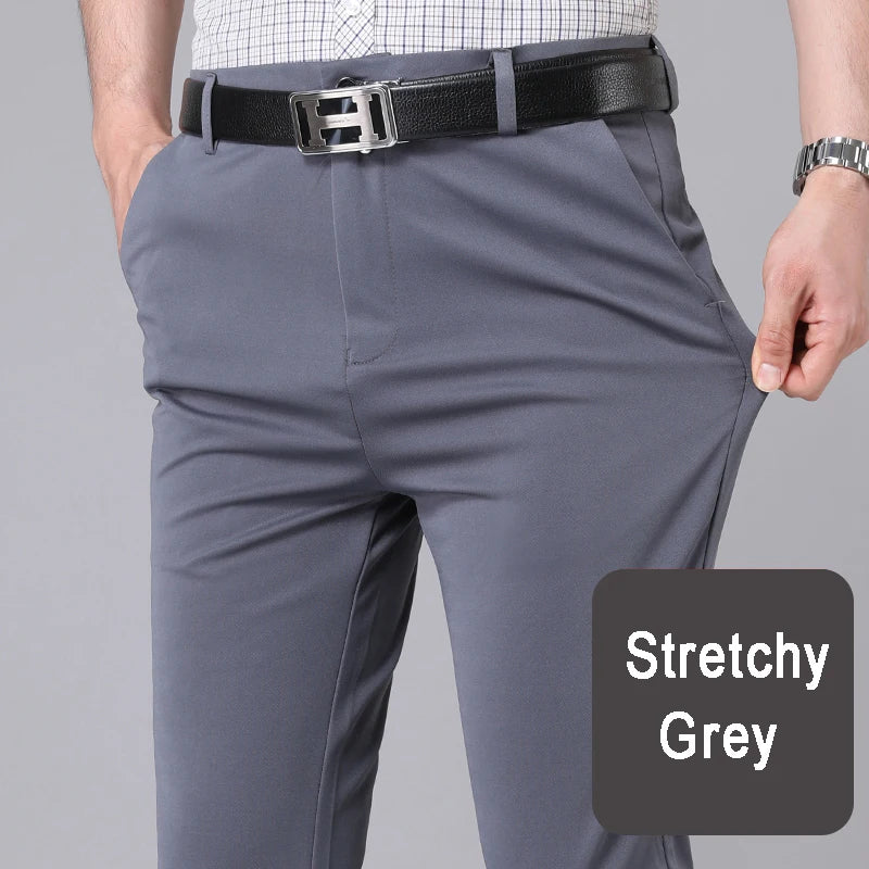 Stylish Men's Stretchy Straight Smart Casual Pants for Office Comfort