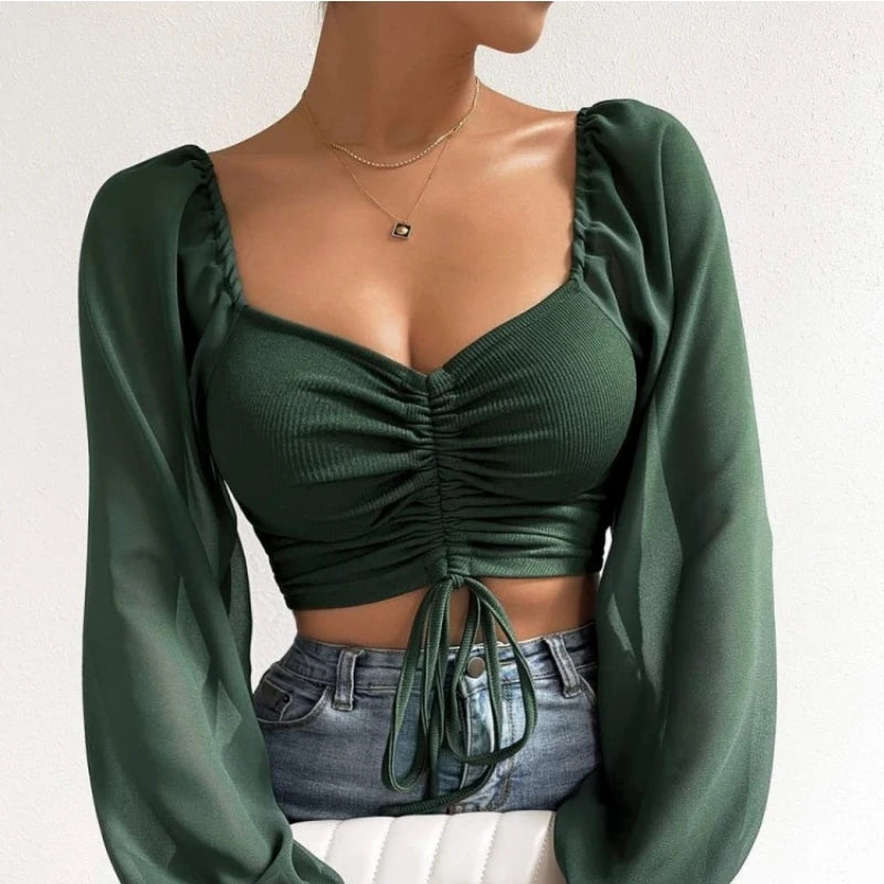 Chic Drawstring Wrap T-Shirt: Flaunt Your Midriff with Confidence