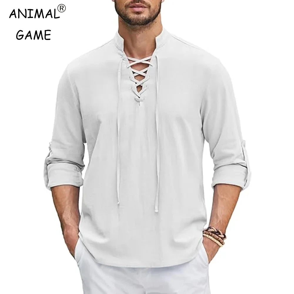 Comfortable Cotton Casual Long Sleeved Shirt for Men - Breathable Vintage Style