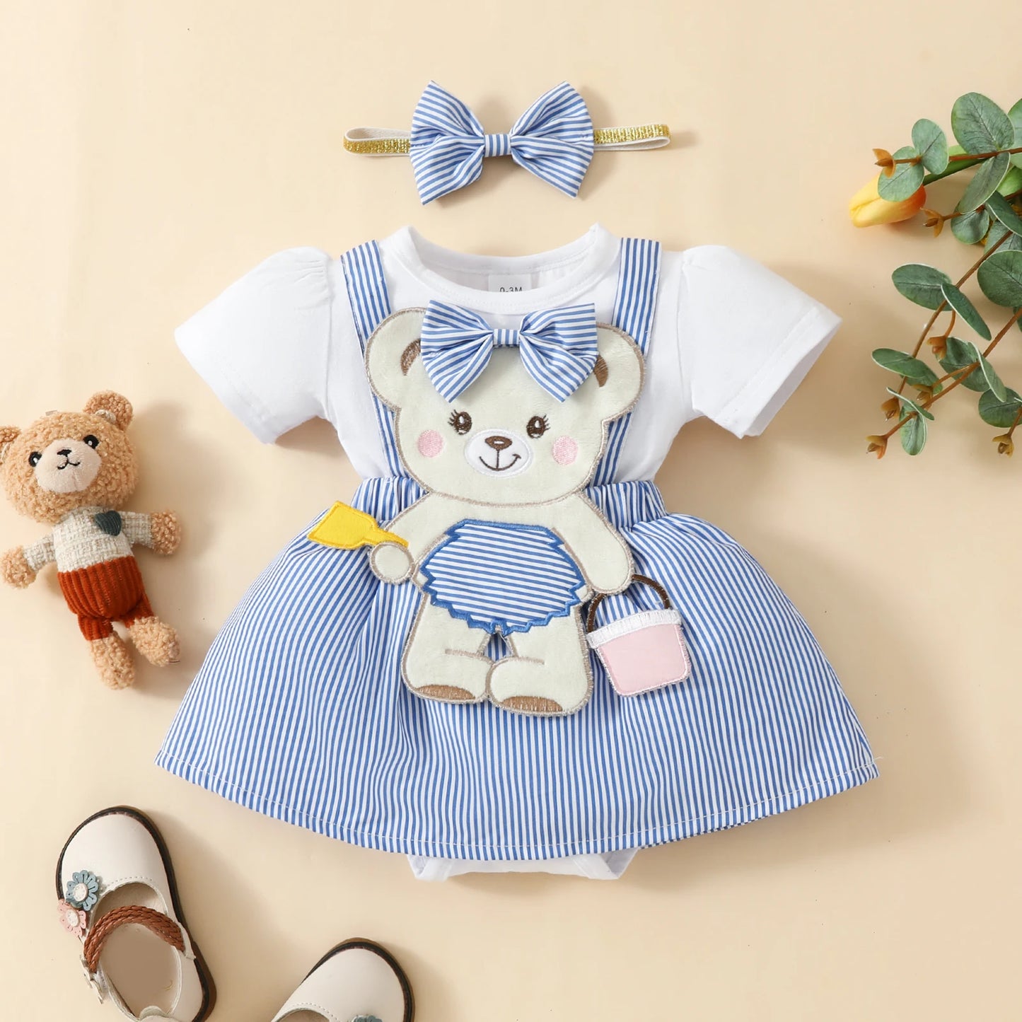 Charming Baby Girl Bear Outfit: Skirt Set and Bow Headband