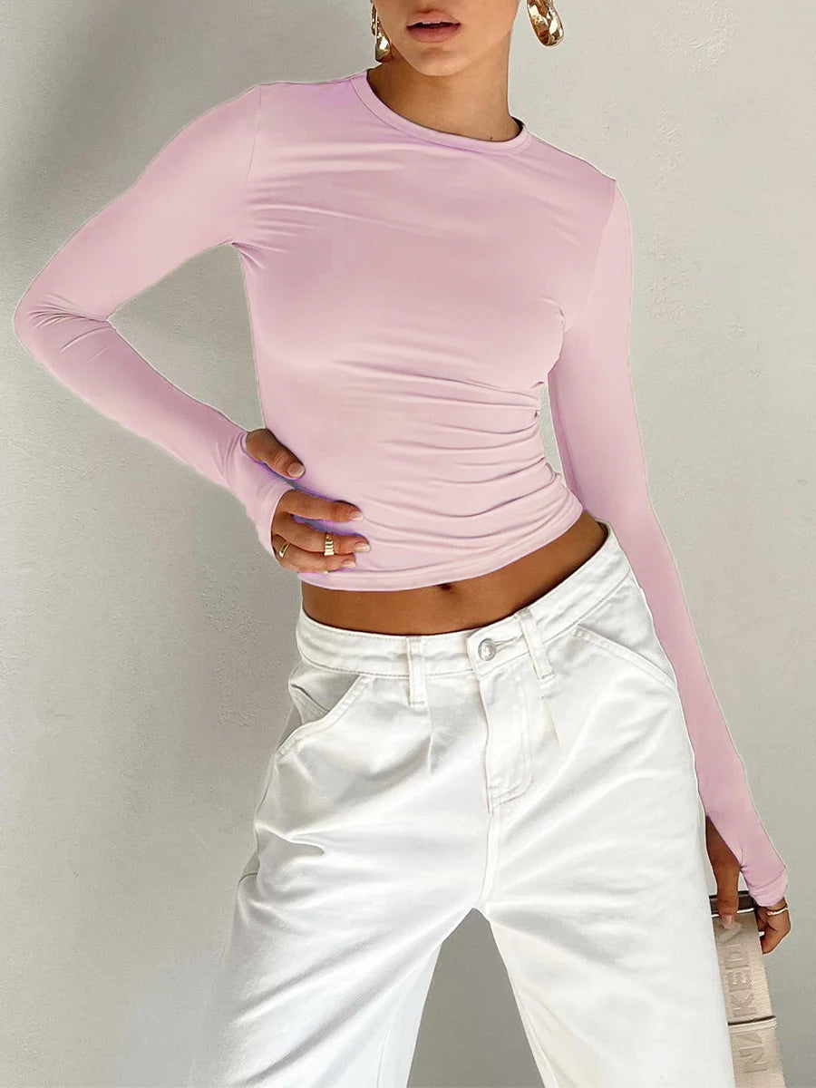 Chic Crewneck Casual Crop Tops for Women – Perfect Everyday Wear