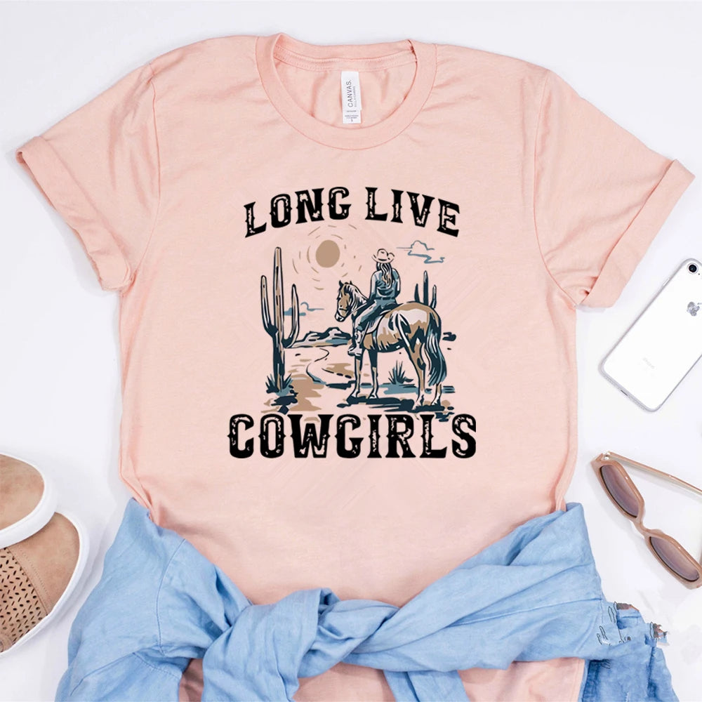 Long Live Cowgirls T-Shirt: Vintage Western Desert Style for Adventurers