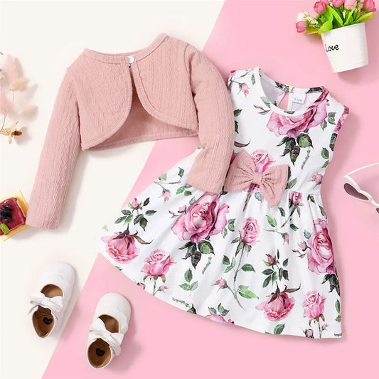 Comfort and Elegance: Baby Girl Coat and Flower Dress Set