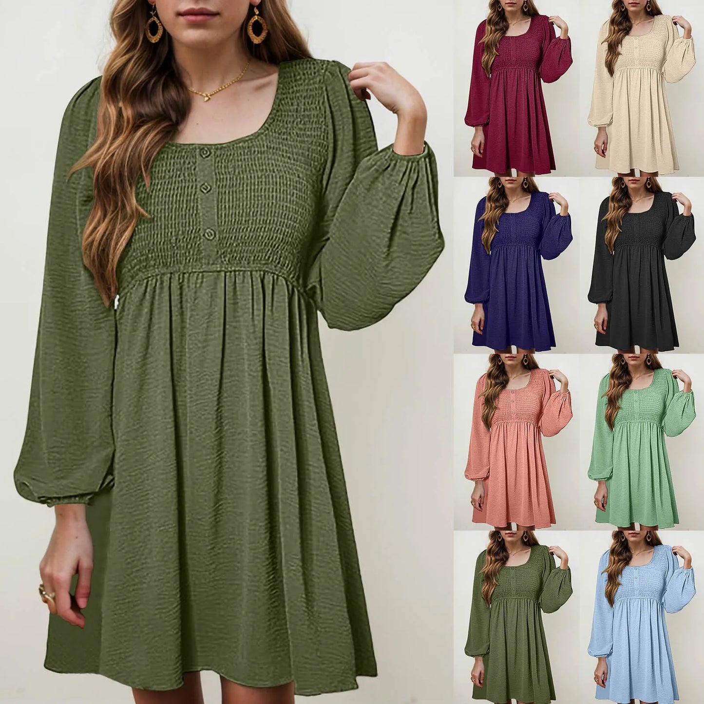 Stylish Solid Crewneck Long Sleeve Dresses: Ideal for Any Occasion