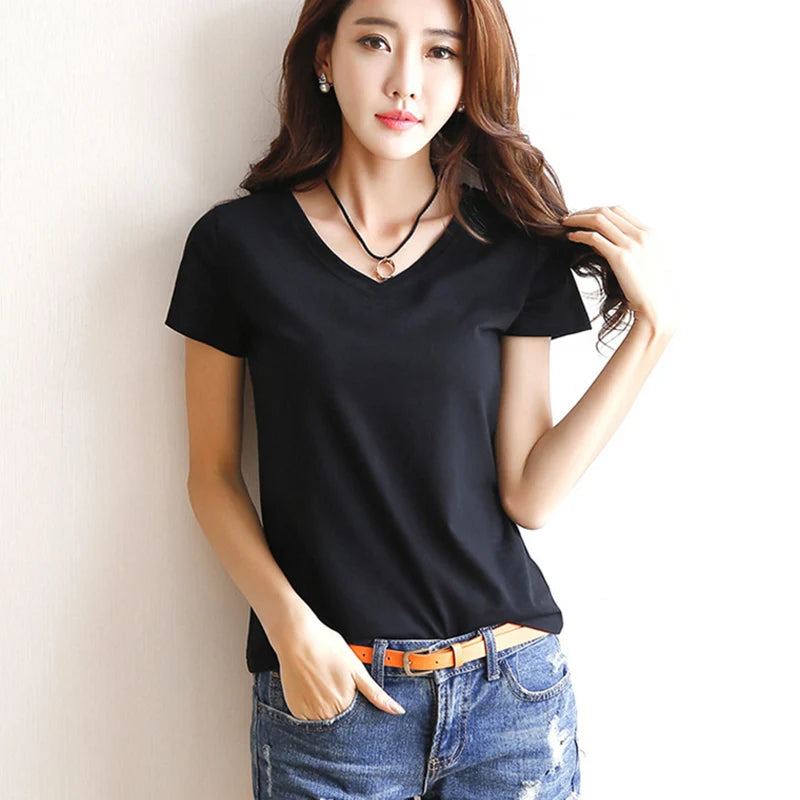 Stylish V-Neck Tee for Women - Comfortable and Classic Sleeve Design