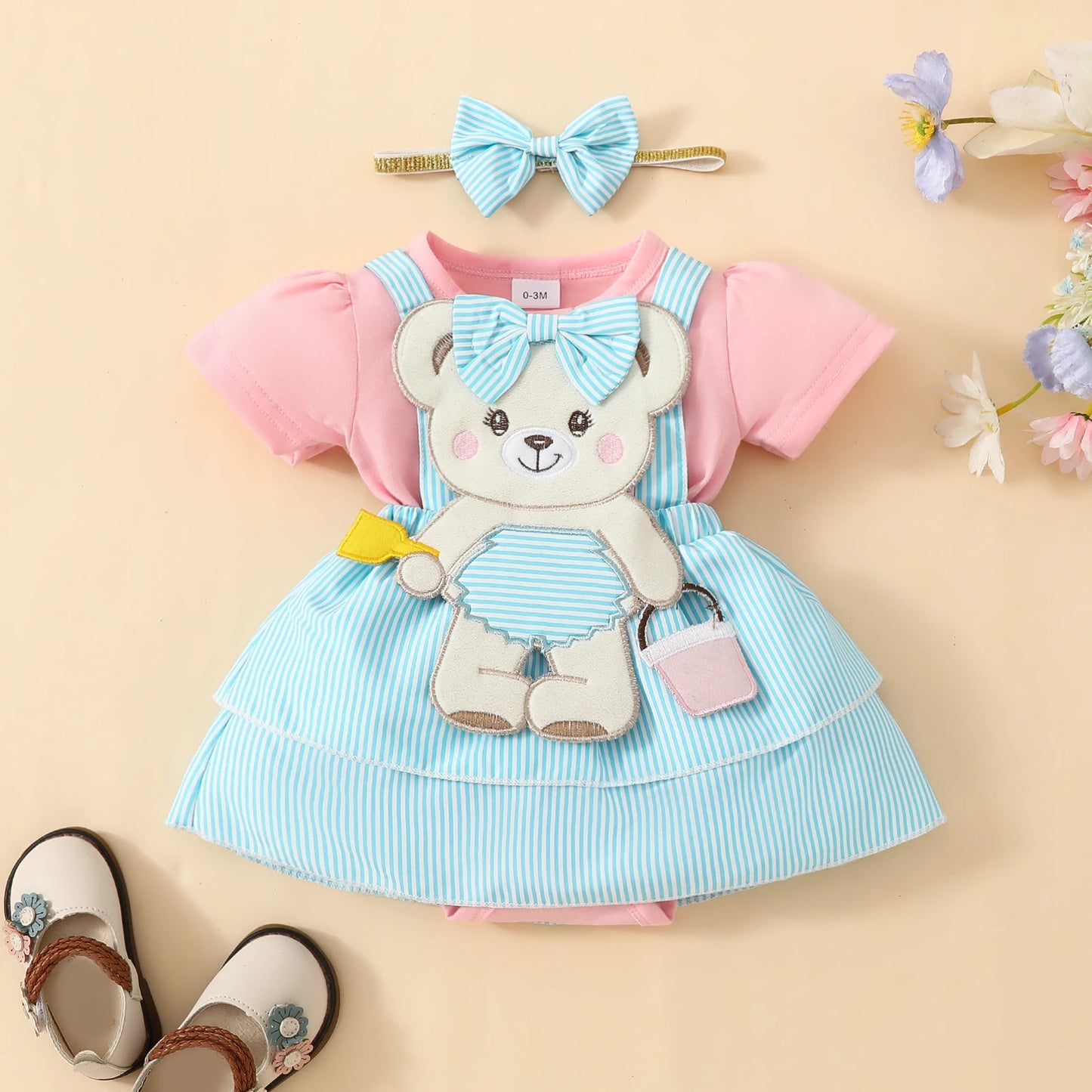 Charming Baby Girl Bear Outfit: Skirt Set and Bow Headband