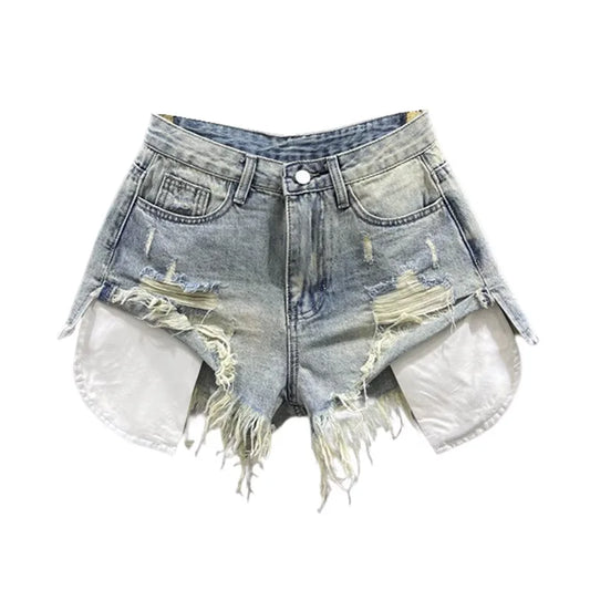 Korean Vintage Ripped High-Waisted Denim Shorts – Sexy Style