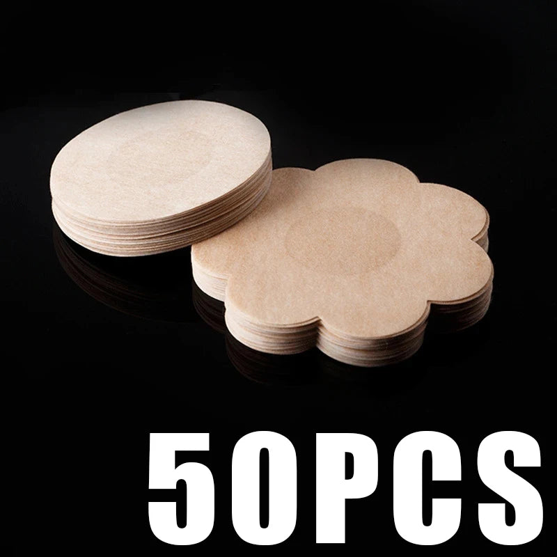 Sexy Stick-On Bra Petals - 50 Disposable Soft Nipple Cover Pads