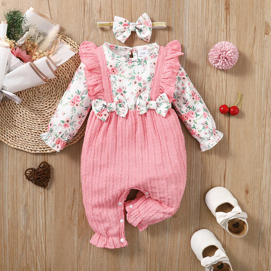 Adorable Baby Girl Romper: Long Sleeve Comfort with Cute Headband