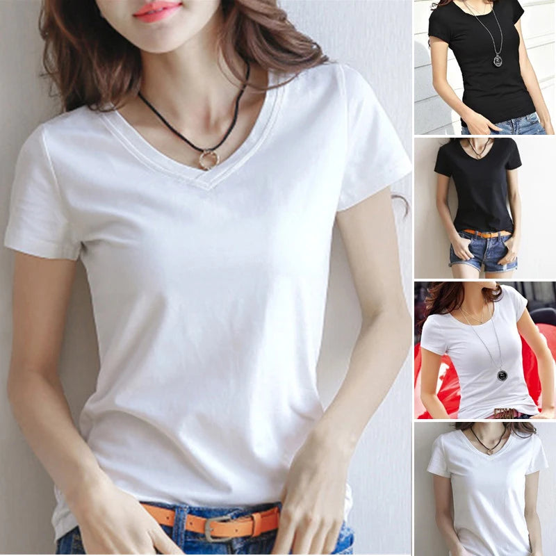 Stylish V-Neck Tee for Women - Comfortable and Classic Sleeve Design