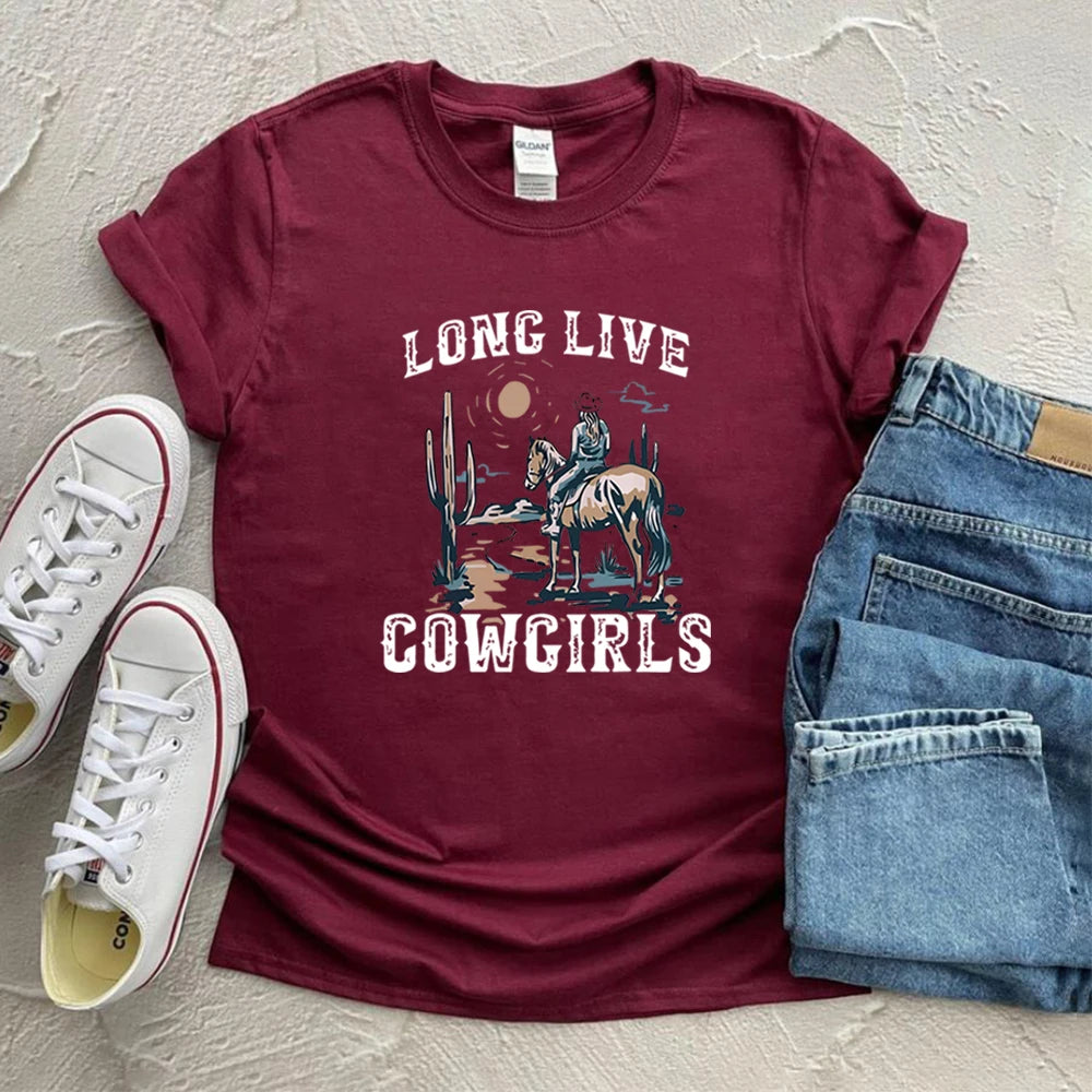 Long Live Cowgirls T-Shirt: Vintage Western Desert Style for Adventurers