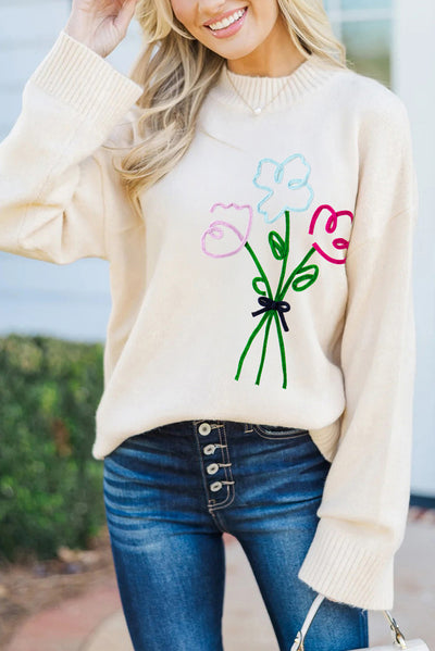 Cozy Embroidered Flower Sweater Adds Warmth and Elegance.