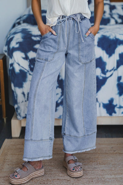 Wide leg denim pants with comfort fit and chic style