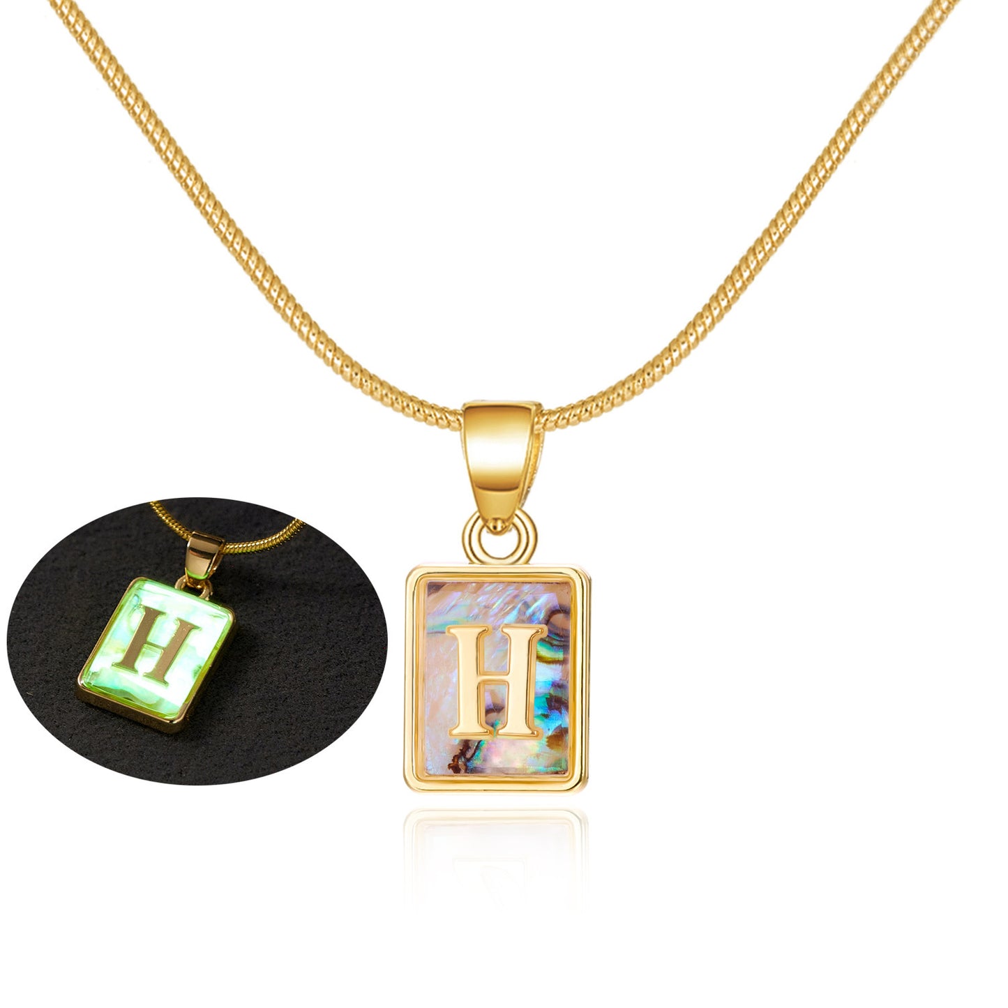 Personalized Luminous Pendant Necklace: 26 Letters, Colorful Shell Design Charm