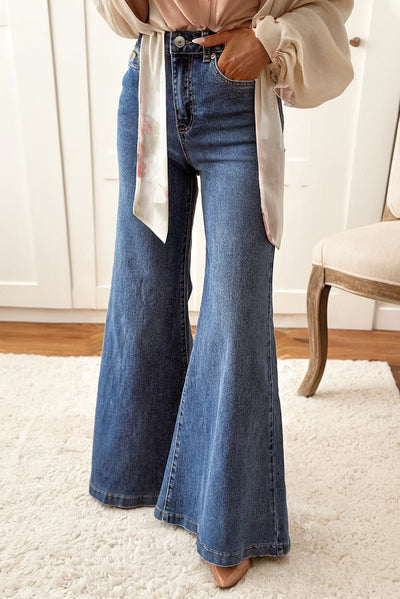 High Waist Denim Jeans Flattering Fit Bell Bottom Style