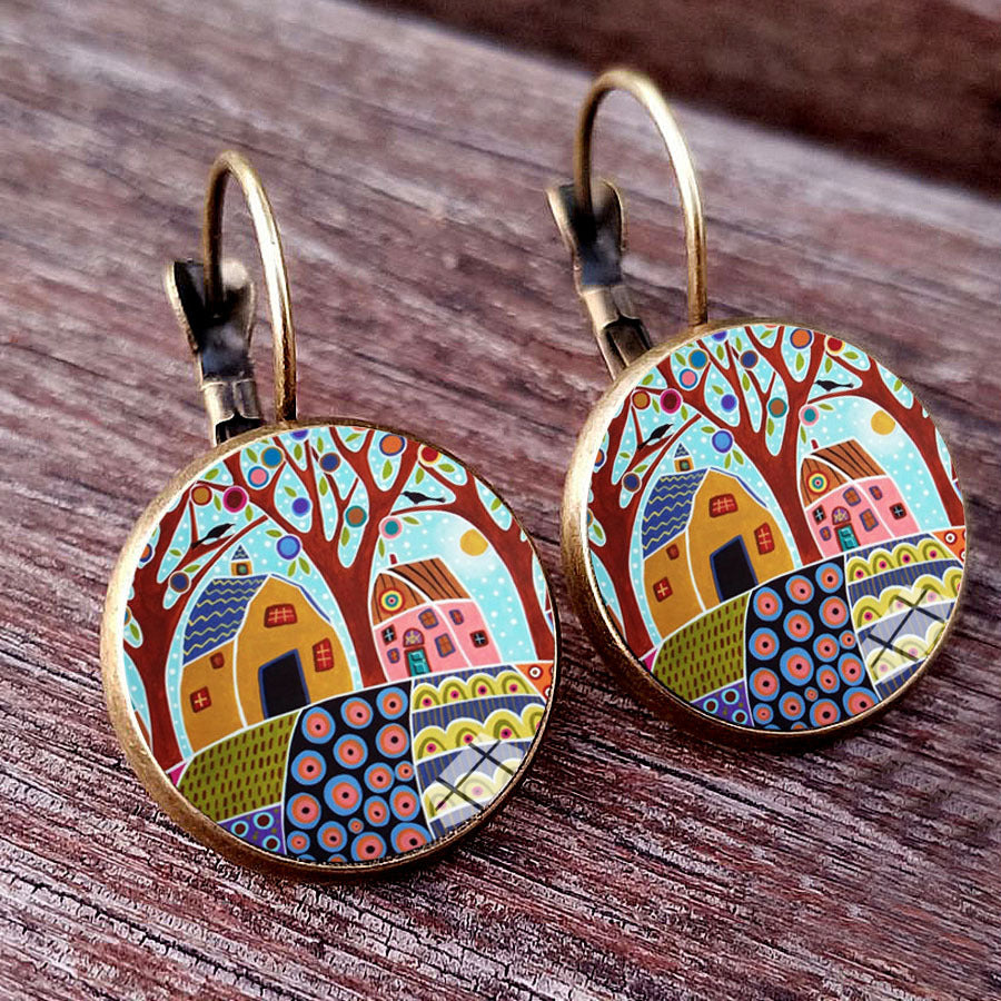 Stylish Abstract Colorful House Stud Earrings: Perfect for Any Occasion.