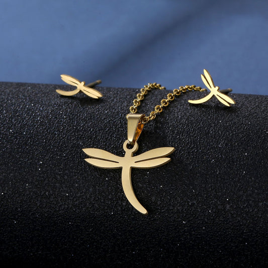 Elegant Stainless Steel Dragonfly Jewelry Set: Durable, Unique, and Versatile