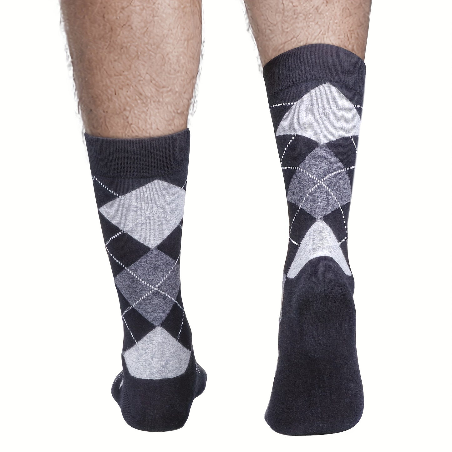 Stylish Argyle and Solid Men's Socks for Everyday Wear Comfort:5 Pairs