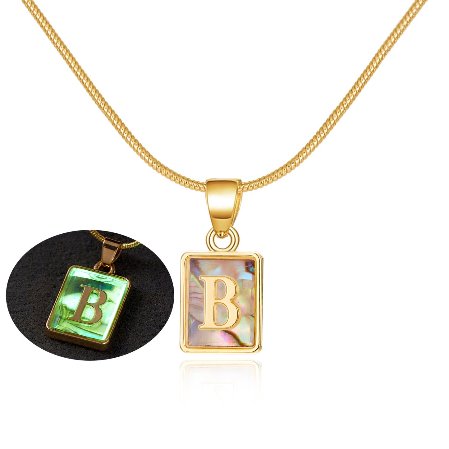 Personalized Luminous Pendant Necklace: 26 Letters, Colorful Shell Design Charm