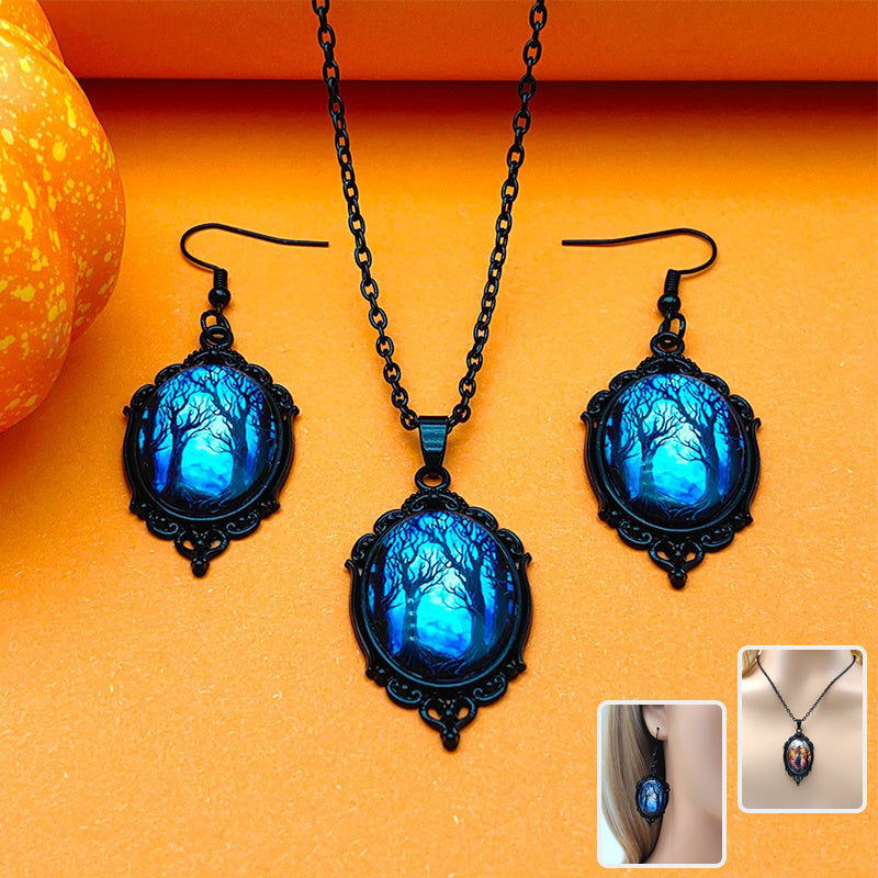 Charming Vintage Halloween Tree of Life Necklace and Earrings Set