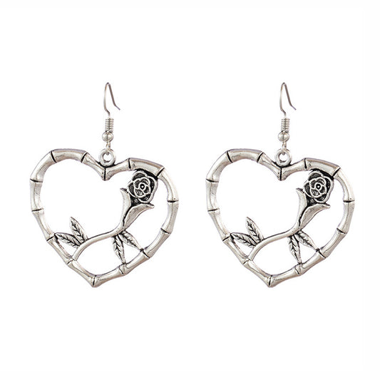 Vintage Antique Rose Flower Heart Pendant Earrings: Elegant Women's Jewelry