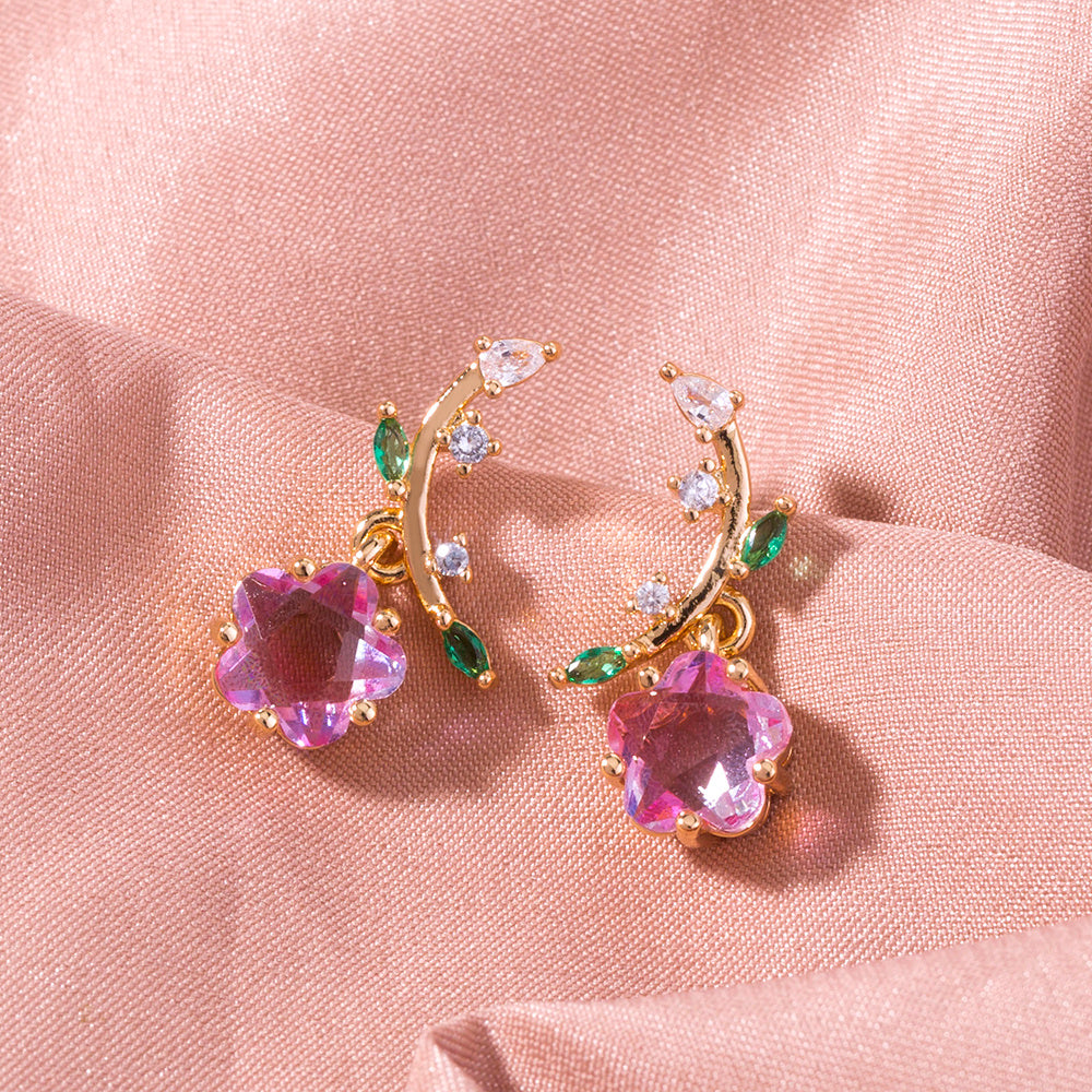 Enhance Elegance: Plum Blossom Zircon Leaf Earrings Add Sparkle & Grace