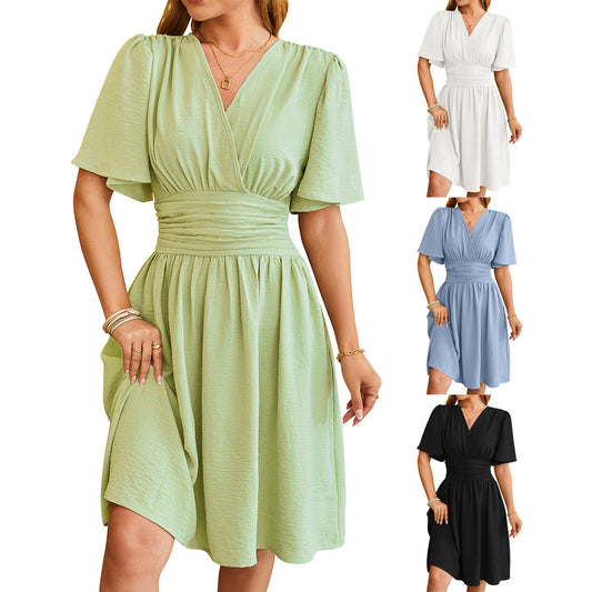 Elevate Your Style: V-Neck Short-Sleeved Dress for Effortless Chic