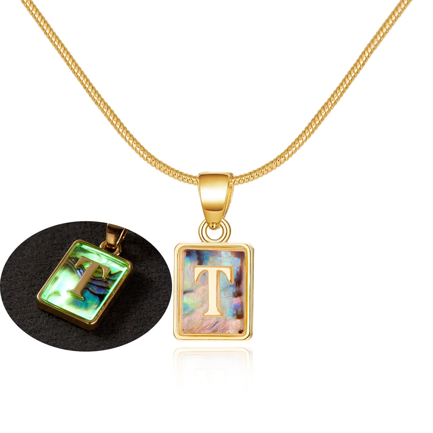 Personalized Luminous Pendant Necklace: 26 Letters, Colorful Shell Design Charm