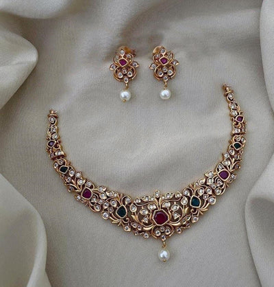 Beautiful gold plated necklace earring set for women elegance