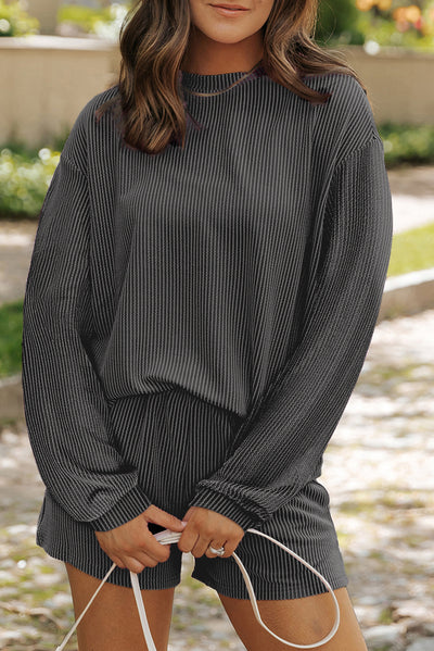 Women’s high waist corded knit short set trendy outfit