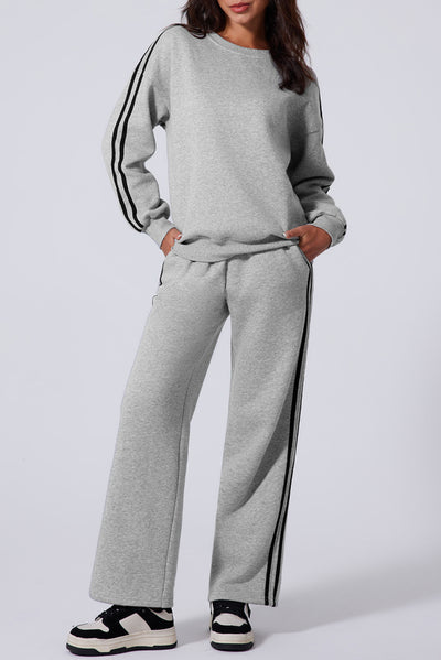 Solid Color Side Striped Activewear Set for Comfort Fit.