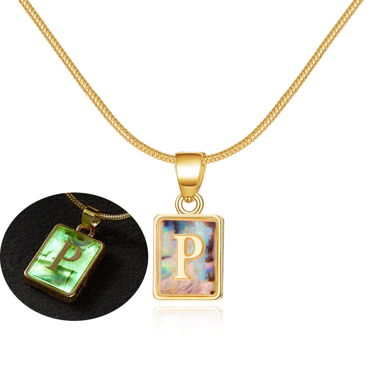 Personalized Luminous Pendant Necklace: 26 Letters, Colorful Shell Design Charm