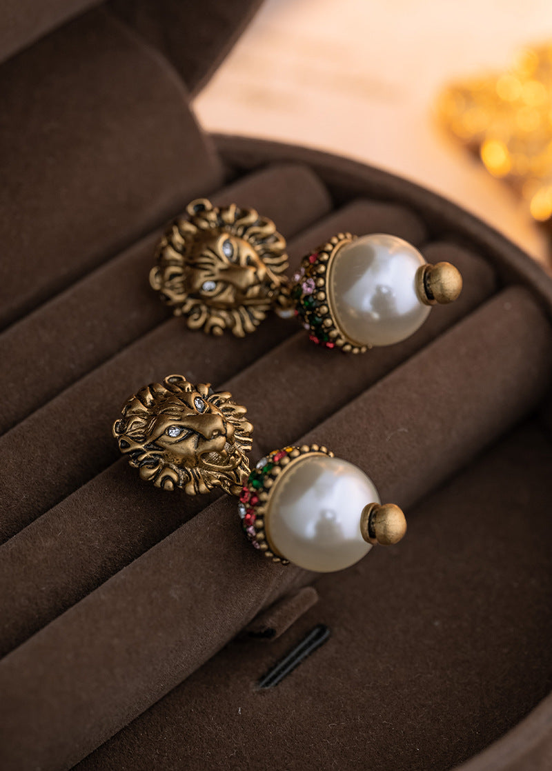 Luxurious Lion Head Vintage Pearl Earrings: Enhance Your Unique Look