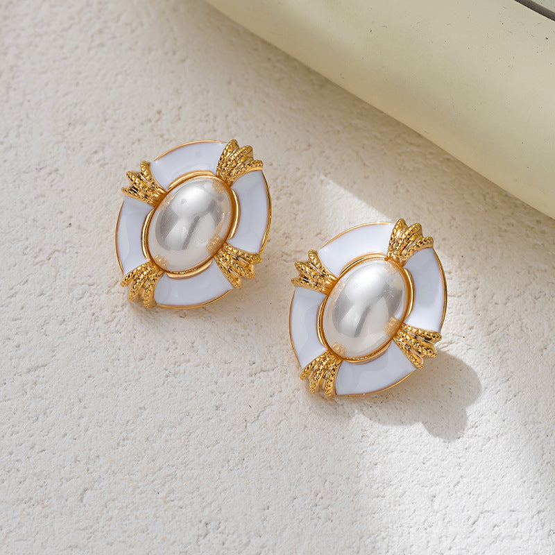 Enchanting Enamel Dripping Vintage Pearl Earrings for Chic Everyday Wear