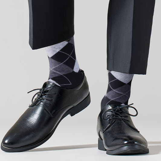 Stylish Argyle and Solid Men's Socks for Everyday Wear Comfort:5 Pairs