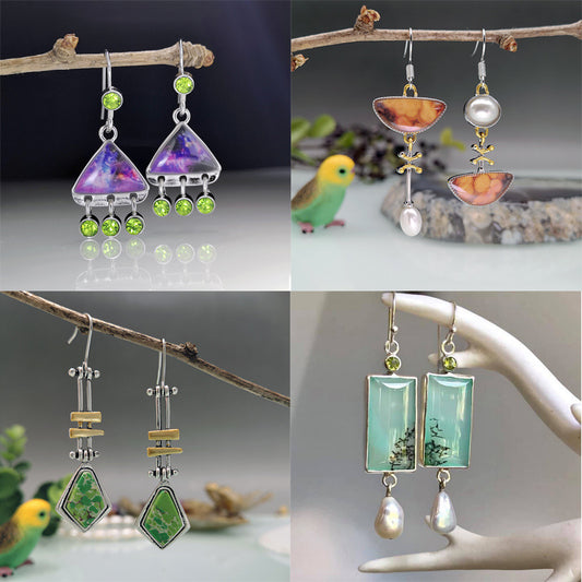 Boucles d'oreilles pendantes chics et vintage en pierre de lune : accessoire parfait pour toutes les tenues