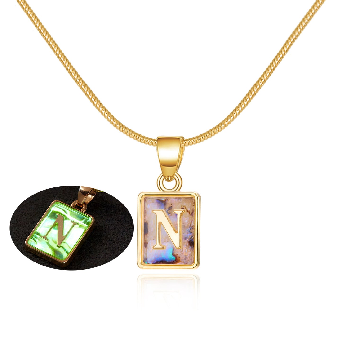 Personalized Luminous Pendant Necklace: 26 Letters, Colorful Shell Design Charm